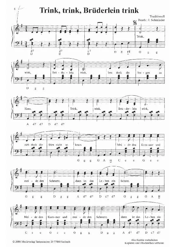 télécharger la partition d'accordéon Trink, trink, Brüderlein trink (Arrangement : Jürgen Schmieder) (Walzerlied) au format PDF
