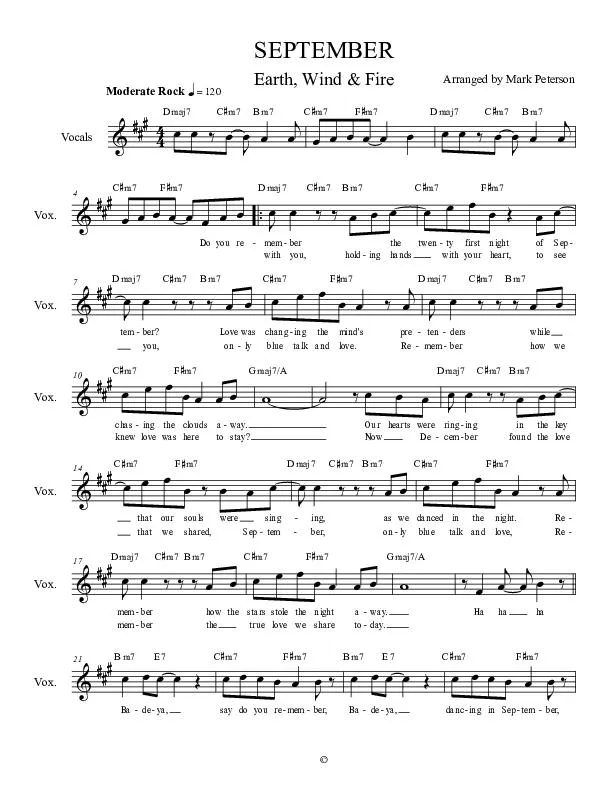 télécharger la partition d'accordéon September (Chant : Earth Wind & Fire) (Arrangement : Mark Peterson) au format PDF