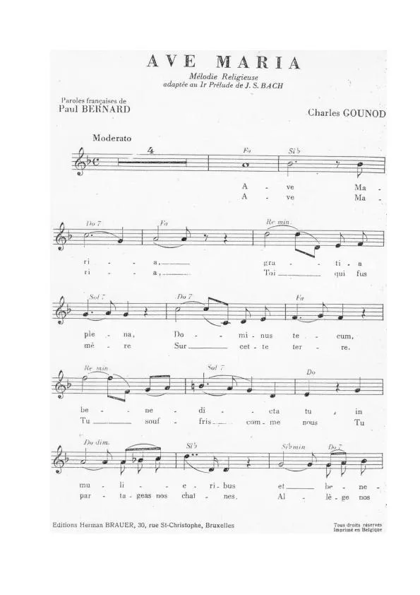 télécharger la partition d'accordéon Ave Maria (Mélodie Religieuse adaptée au 1er Prélude de Jean-Sébastien Bach) au format PDF