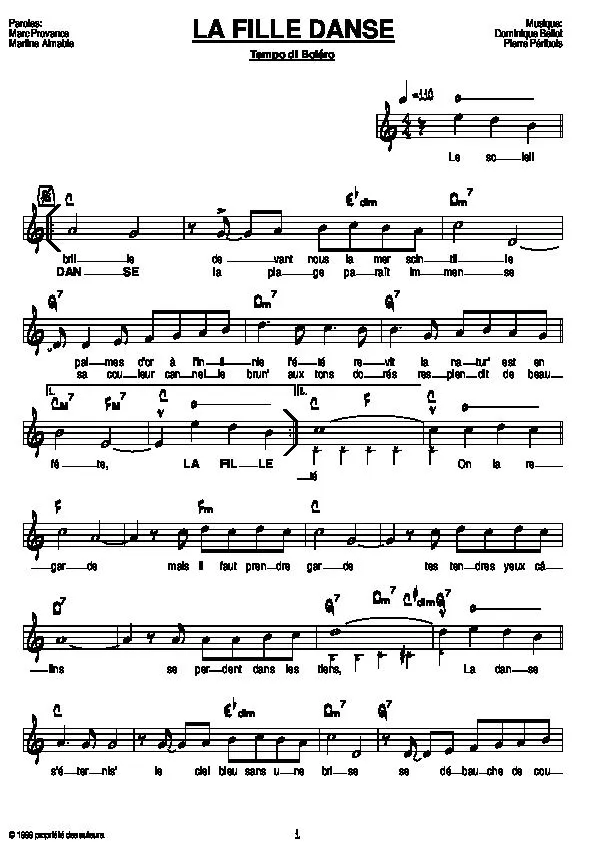 télécharger la partition d'accordéon La fille danse (Boléro Chanté) au format PDF