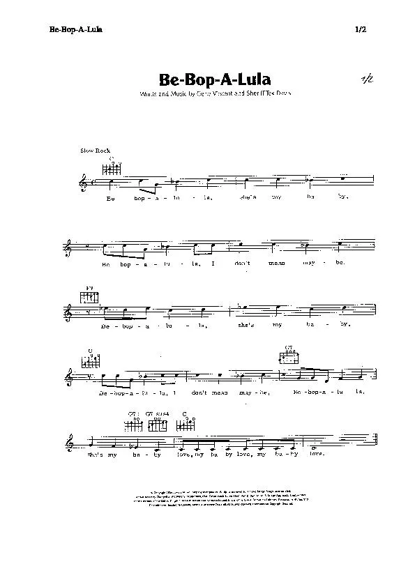 télécharger la partition d'accordéon Be Bop A Lula (Slow Rock) au format PDF