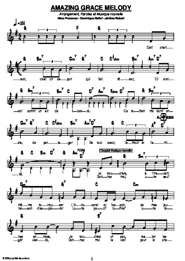 télécharger la partition d'accordéon Amazing grace mélody au format PDF