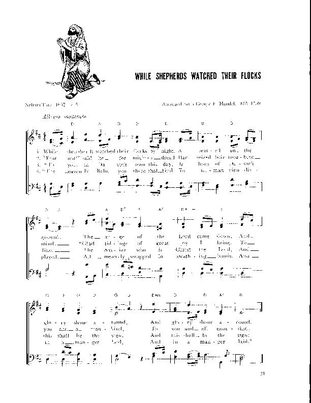 télécharger la partition d'accordéon While Shepherds watched their flocks (Arrangement : Walter Ehret & George K Evans) (Chant de Noël) au format PDF