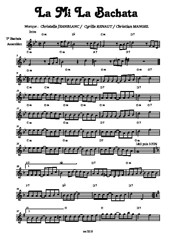 télécharger la partition d'accordéon La mi la bachata au format PDF