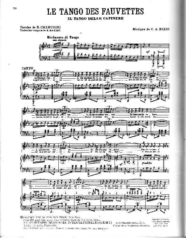 télécharger la partition d'accordéon Le tango des fauvettes (Il tango delle capinere) (Chant : Berthe Sylva) (Piano) au format PDF