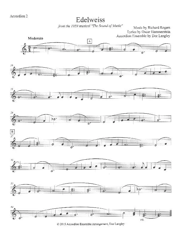 télécharger la partition d'accordéon Edelweiss (Valse) (arrangement pour ensemble d 'accordéons de Dee Langley) accordéon 2 au format PDF