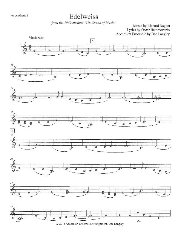 télécharger la partition d'accordéon Edelweiss (Valse) (Arrangement pour Ensemble d 'accordéons de Dee Langley) Accordéon 3 au format PDF
