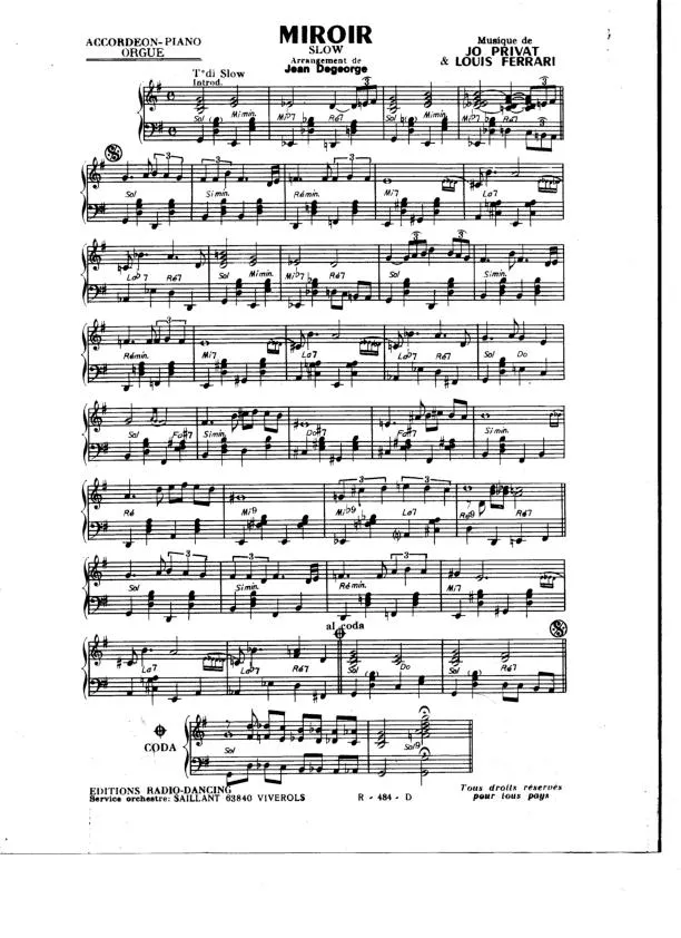 télécharger la partition d'accordéon Miroir (Arrangement : Jean Degeorge) (Slow) au format PDF