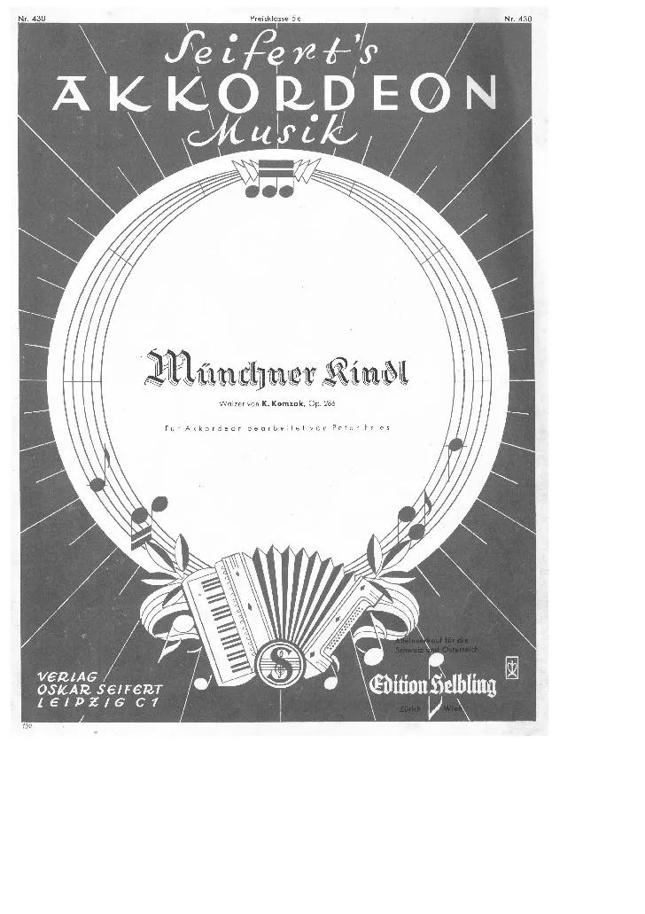 télécharger la partition d'accordéon Münchner Kindl (Arrangement : Peter Fries) (Valse) (Akkordeon 1) au format PDF