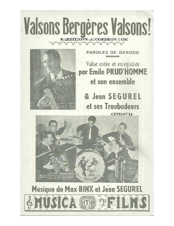 télécharger la partition d'accordéon Valsons Bergères valsons (Créée et Enregistrée par Emile Prud'Homme) (Orchestration) au format PDF