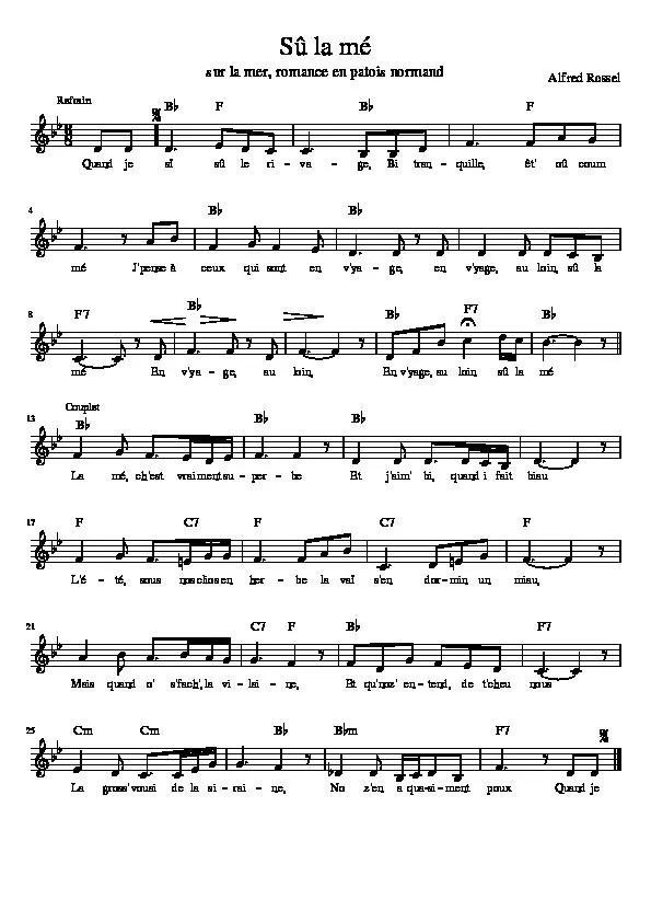 télécharger la partition d'accordéon Sû la mé (Sur la mer) (Romance en Patois Normand) au format PDF
