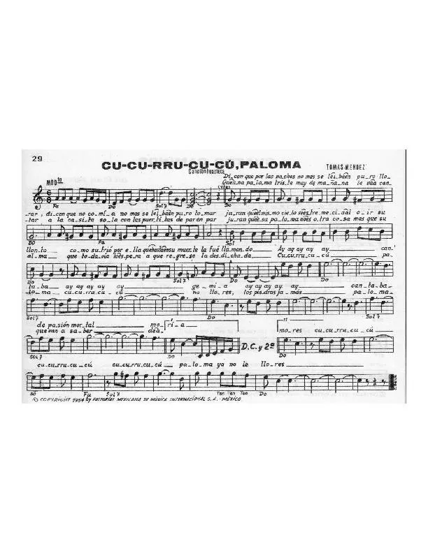 télécharger la partition d'accordéon Cu Cu Rru Cu Cú Paloma (Cancion Huasteca) au format PDF