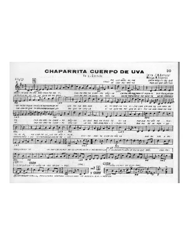 télécharger la partition d'accordéon Chaparrita cuerpo de uva (Valse-Corrido) au format PDF