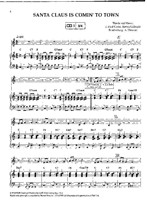 télécharger la partition d'accordéon Santa Claus is coming' to town (Arrangement : Arturo Himmer) (Chant de Noël) au format PDF