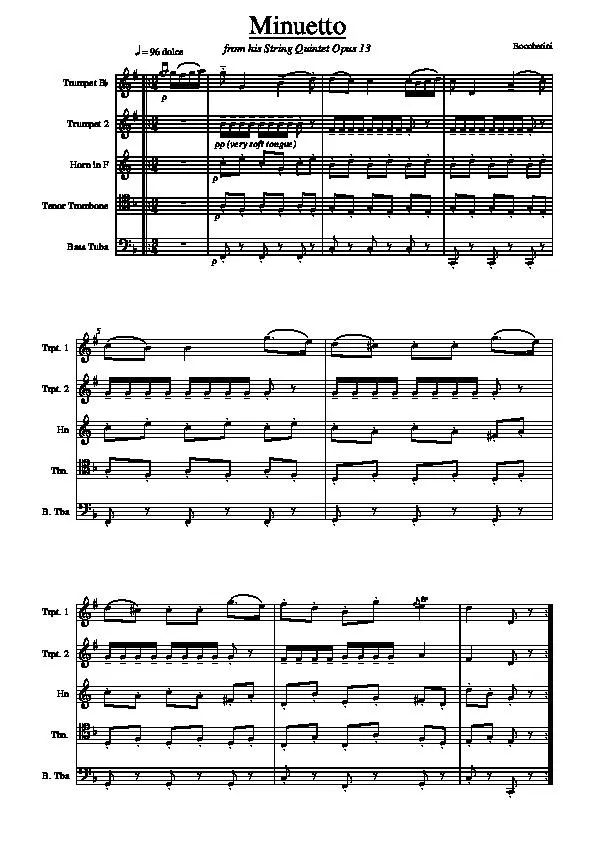 télécharger la partition d'accordéon Minuetto / from his String Quintet Opus 13 (Quintet Brass) (Parties Cuivres) au format PDF