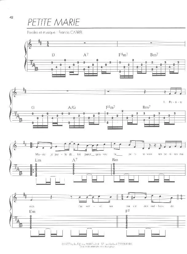 télécharger la partition d'accordéon Petite Marie (Pop) au format PDF