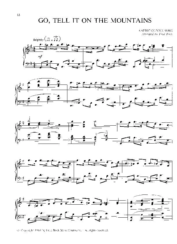 télécharger la partition d'accordéon Go, tell it on the mountains (Arrangement : Fred Bock) (Chant de Noël) au format PDF