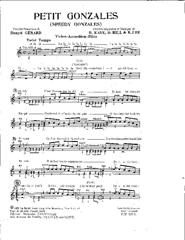 télécharger la partition d'accordéon Petit Gonzales (Speedy Gonzales) (Chant : Pat Boone) (Twist) au format PDF
