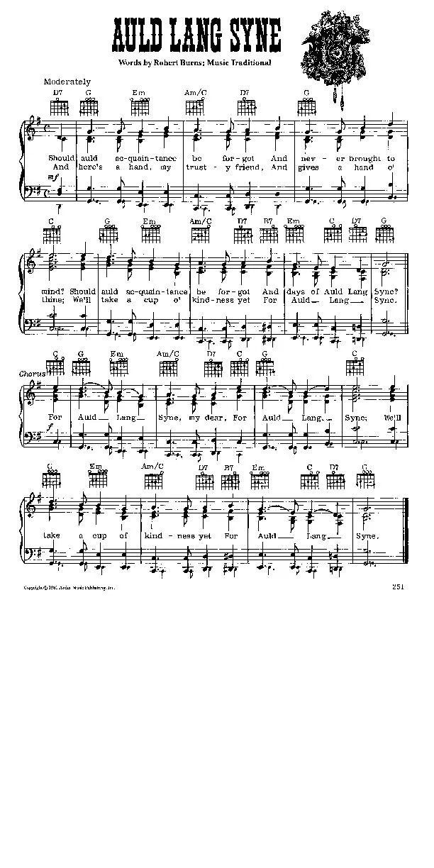 télécharger la partition d'accordéon Auld lang syne (Chant de Noël au format PDF