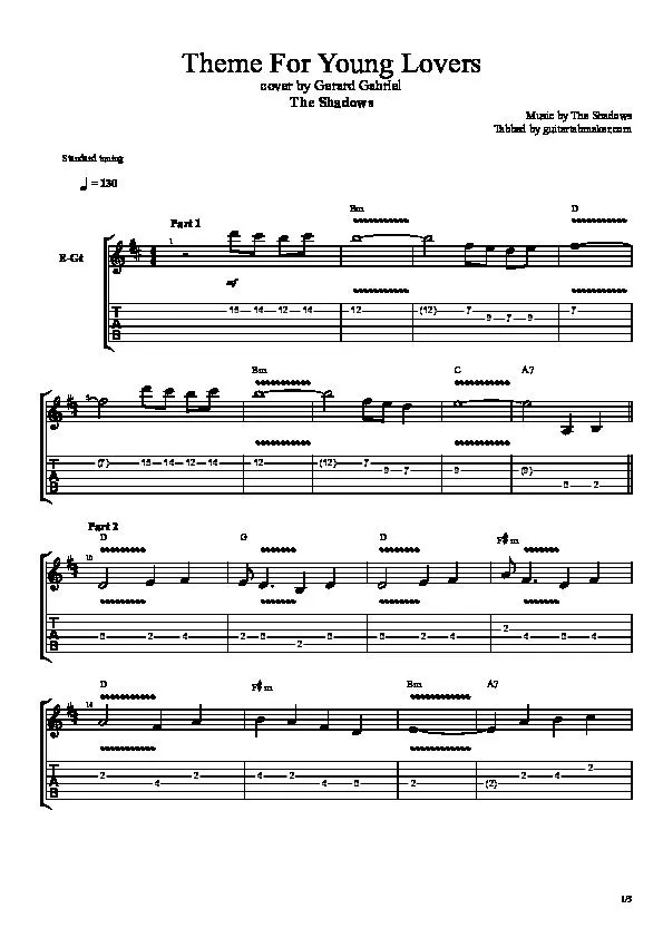 télécharger la partition d'accordéon Theme for young lovers au format PDF