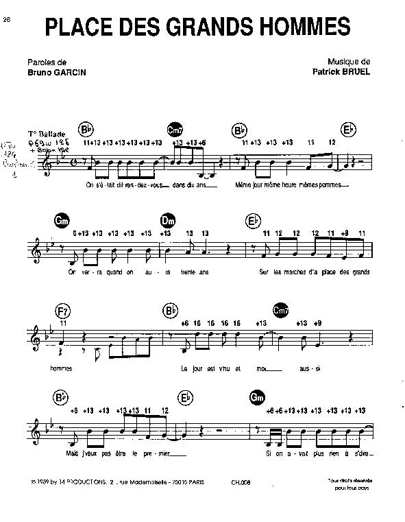 télécharger la partition d'accordéon Place des grands hommes (Ballade Pop) au format PDF