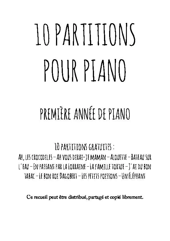 télécharger la partition d'accordéon 10 partitions pour piano / Première année de Piano au format PDF