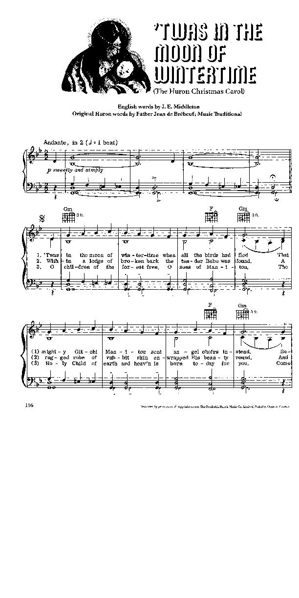 télécharger la partition d'accordéon 'Twas in the moon of wintertime (The Huron Christmas Carol) (Chant de Noël) au format PDF
