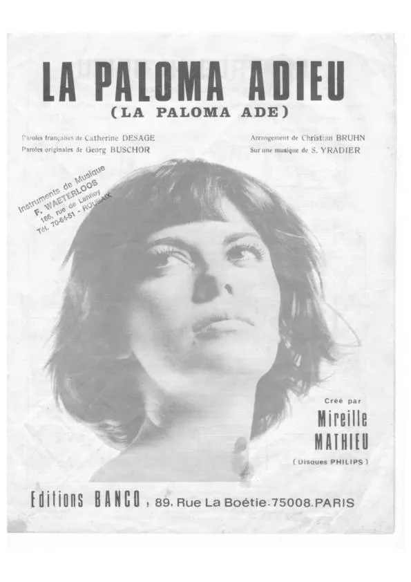télécharger la partition d'accordéon La paloma adieu (La Paloma ade) (Arrangement : Christian Bruhn) (Chant : Mireille Mathieu) au format PDF