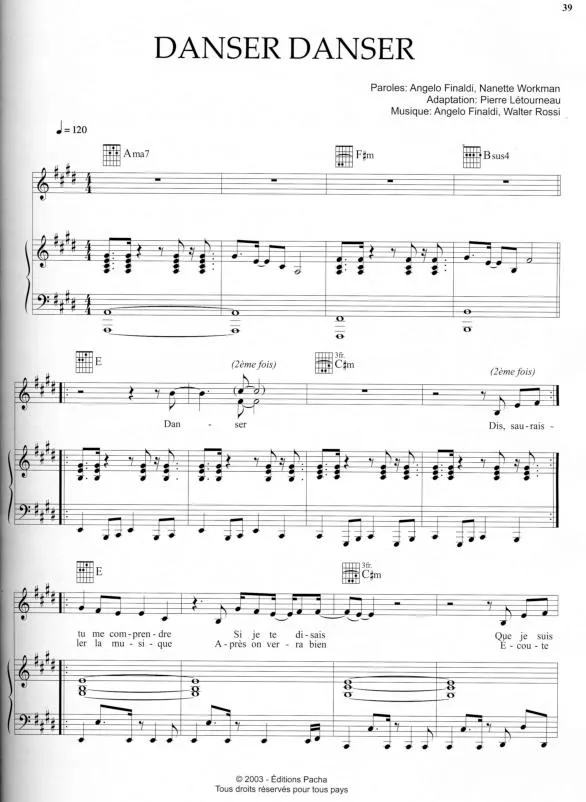 télécharger la partition d'accordéon Danser danser au format PDF