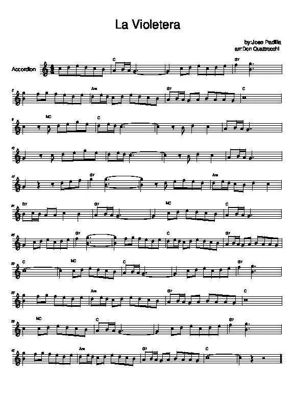 télécharger la partition d'accordéon La Violetera (Arrangement : Don Quattrocchi) (Tango) au format PDF