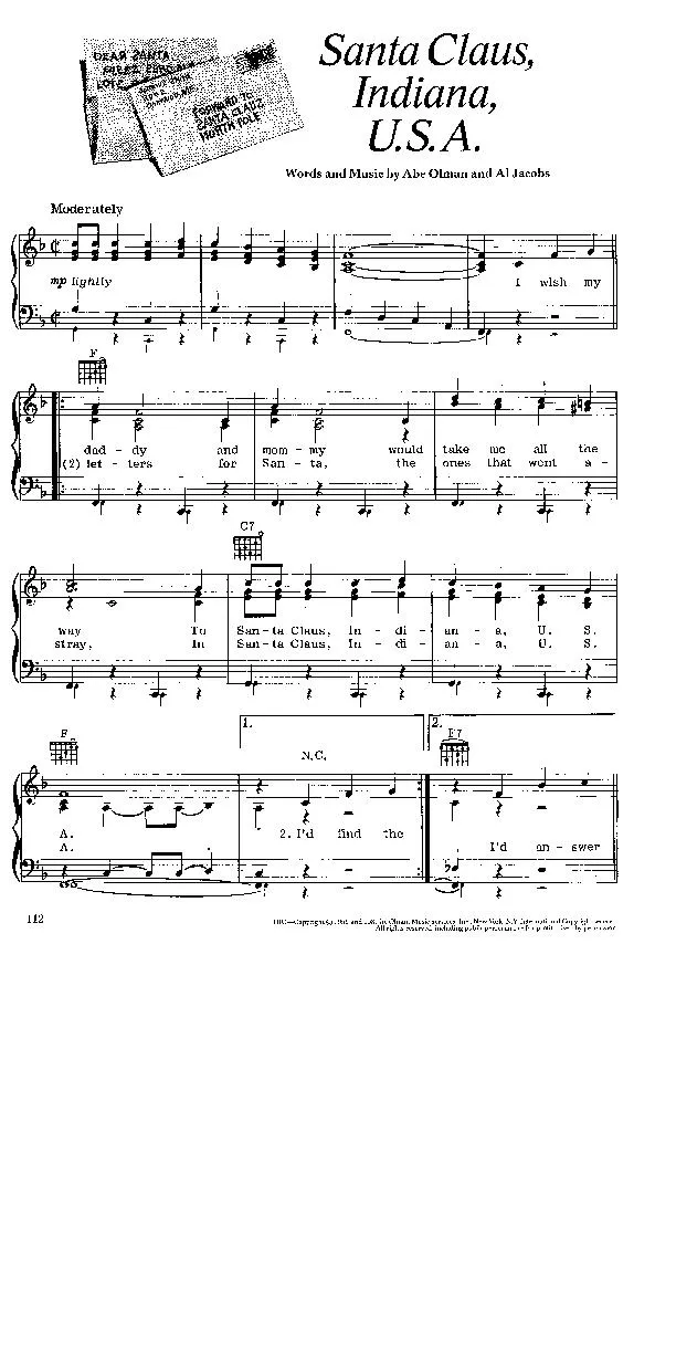 télécharger la partition d'accordéon Santa Claus, Indiana, U S A (Chant de Noël) au format PDF