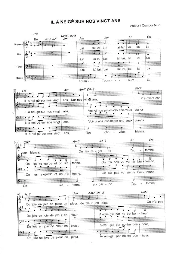 télécharger la partition d'accordéon Il a neigé sur nos vingt ans (Chant : Georges Guétary) au format PDF