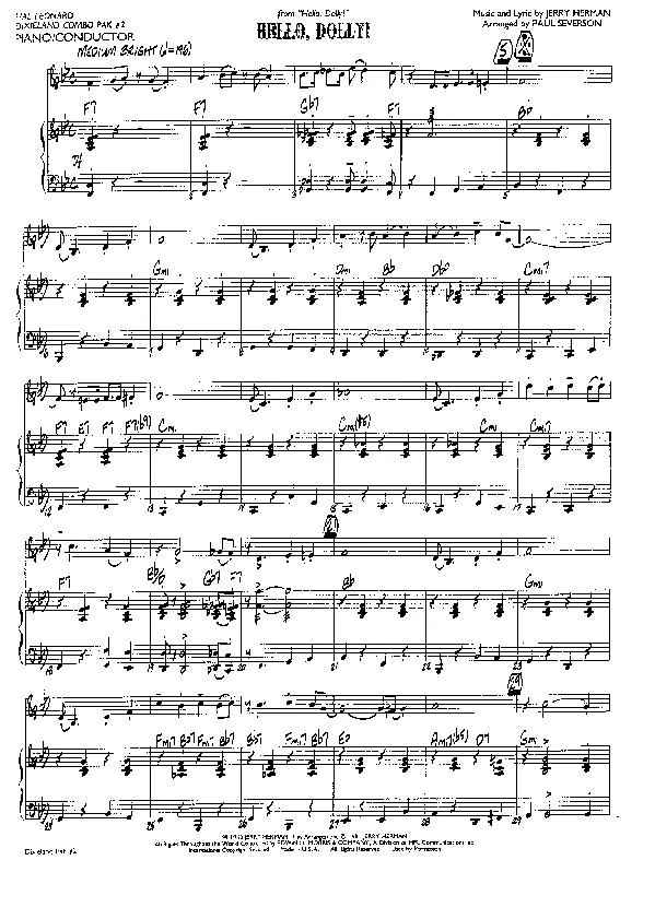 télécharger la partition d'accordéon Hello Dolly (Arranged by : Paul Severson) (Piano Conductor) au format PDF