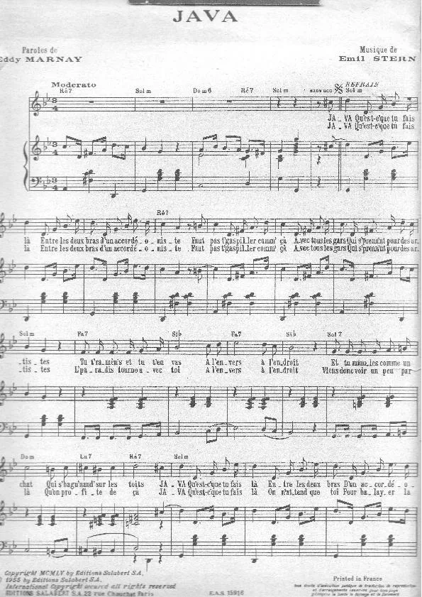 télécharger la partition d'accordéon Java (Chant : Lucienne Delyle) au format PDF