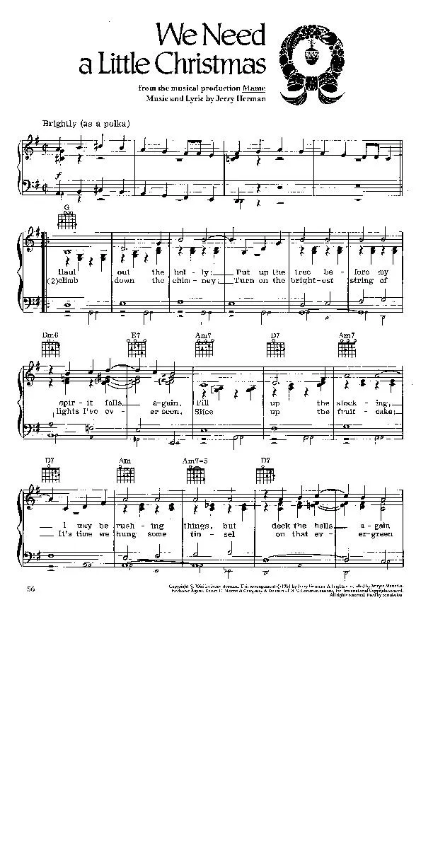 télécharger la partition d'accordéon We need a little Christmas (Du Film : Mame) (Chant de Noël) au format PDF