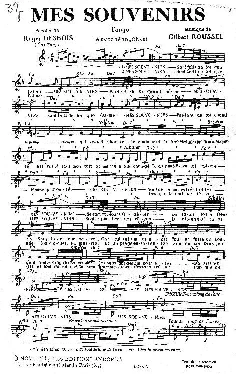 télécharger la partition d'accordéon Mes souvenirs (Tango) au format PDF