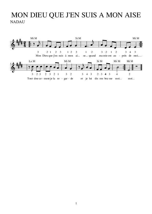 télécharger la partition d'accordéon Mon Dieu que j'en suis mon aise (Chant : Nadau) (Relevé) au format PDF