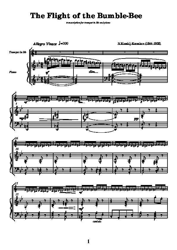 télécharger la partition d'accordéon The Flight of the Bumble Bee (Transcription for Trumpet in Bb and Piano) au format PDF