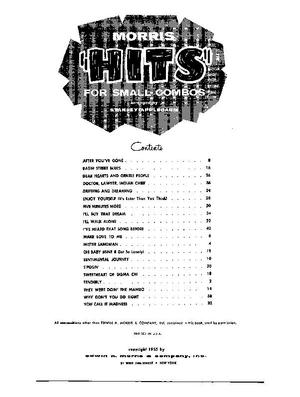 télécharger la partition d'accordéon Morris' Hits For Small Combos (Arranged by : Stanley Applebaum) (20 Titres) au format PDF