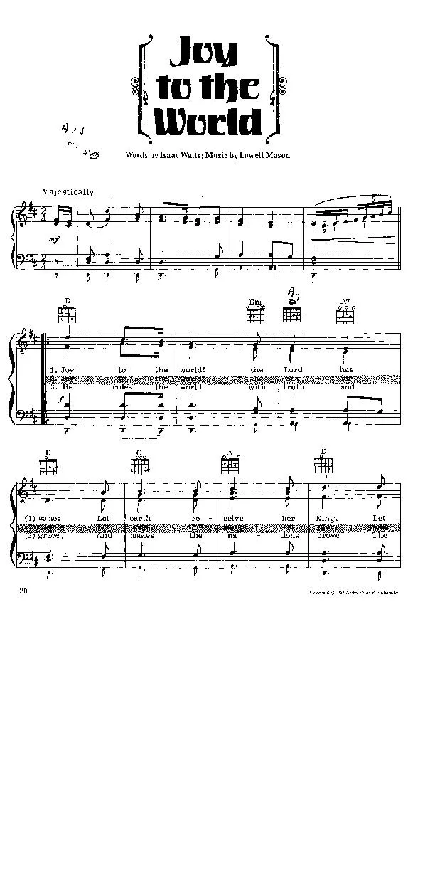 télécharger la partition d'accordéon Joy to the World (Chant de Noël) au format PDF