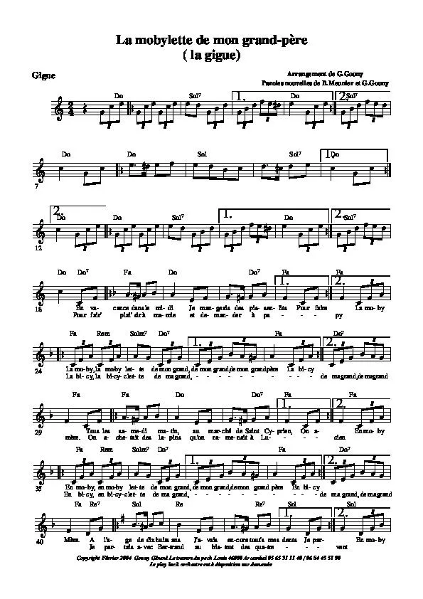 télécharger la partition d'accordéon La mobylette de mon grand-père (Gigue) au format PDF