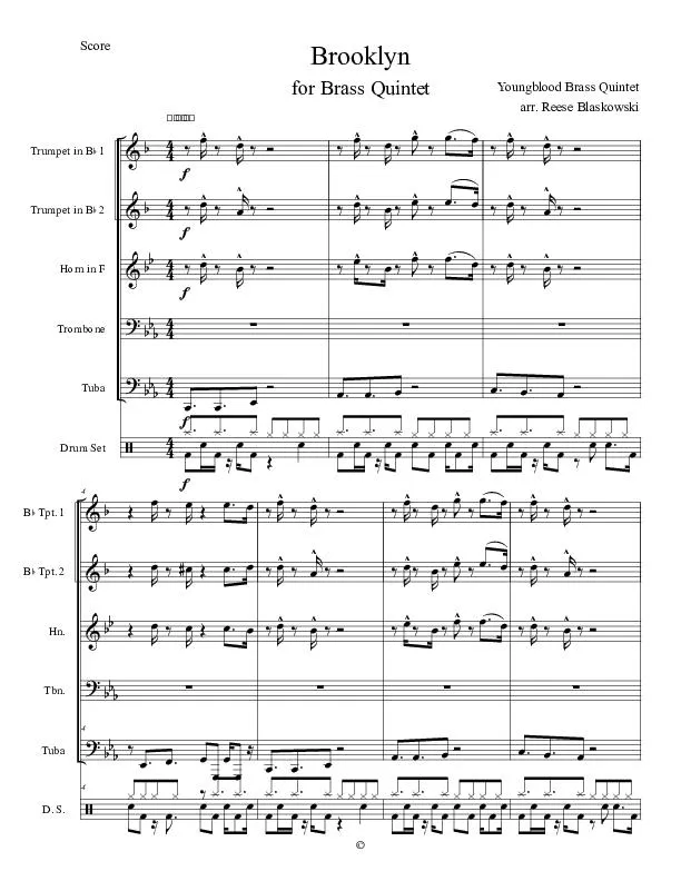 télécharger la partition d'accordéon Brooklyn (For Youngblood Brass Quintet) (Arrangement : Reese Blaskowski) (Parties  Cuivres) au format PDF