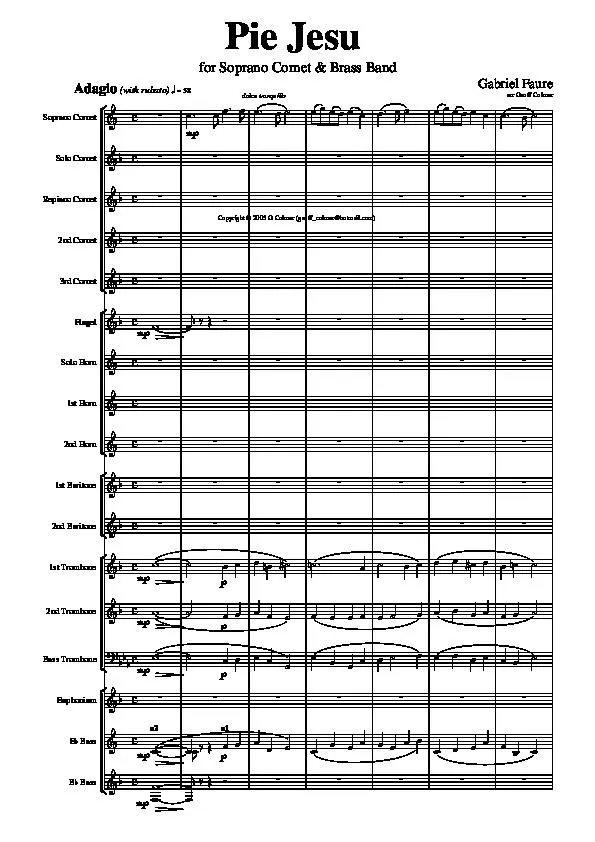 télécharger la partition d'accordéon Pie Jesu (Arrangement : Geoff Colmer) (For soprano cornet and Brass Band) (Parties Cuivres) au format PDF