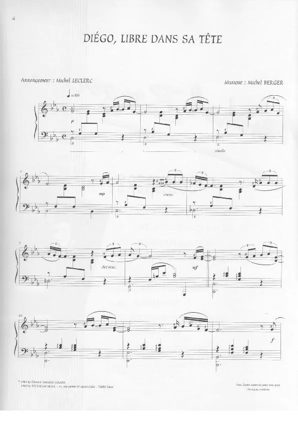 télécharger la partition d'accordéon Diego libre dans sa tête (Arrangement de Michel Leclerc) (Chant : France Gall / Johnny Hallyday) (Pop) au format PDF