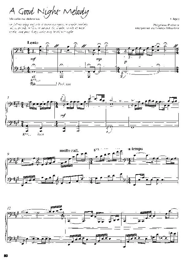 télécharger la partition d'accordéon A good night melody (Melodia na dobranoc) (Arrangement : Leszek Mozdzer) (Slow) au format PDF