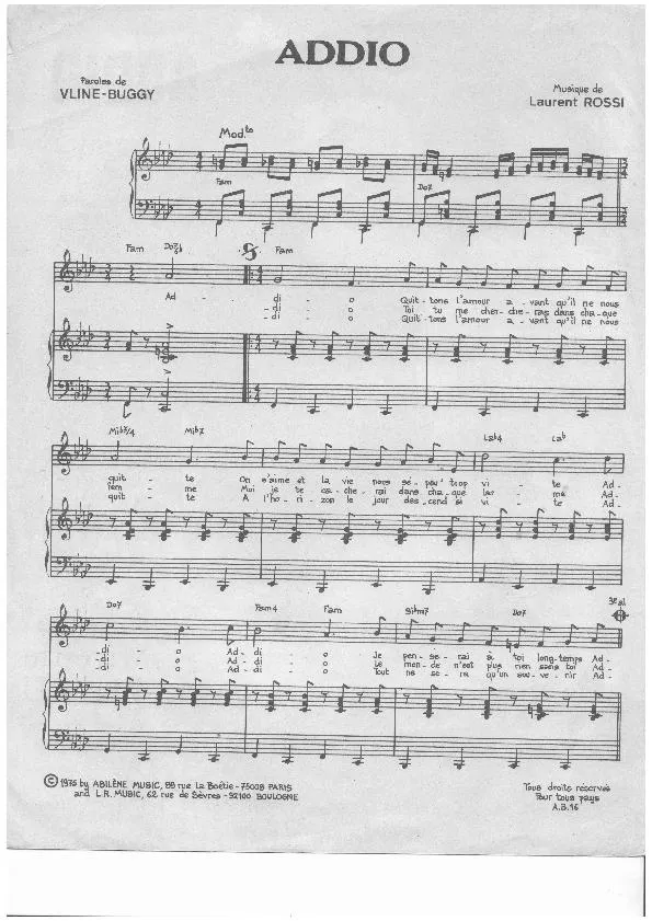 télécharger la partition d'accordéon Addio (Chant : Mireille Mathieu) au format PDF