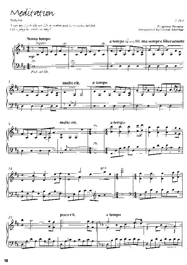 télécharger la partition d'accordéon Meditation (Zaduma)  (Arrangement : Leszek Mozdzer) (Slow) au format PDF