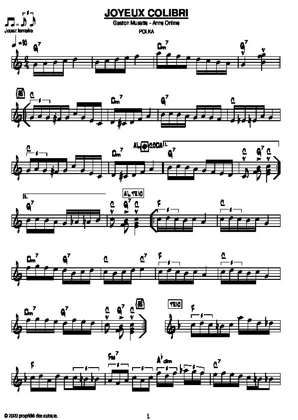 télécharger la partition d'accordéon Joyeux colibri (Polka) au format PDF