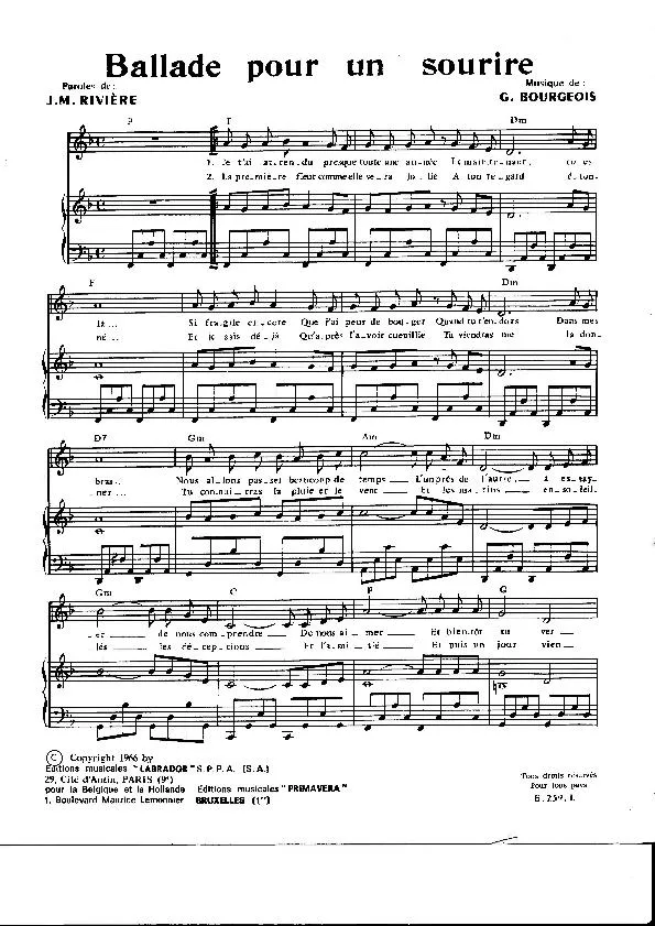 télécharger la partition d'accordéon Ballade pour un sourire (Chant : Sylvie Vartan) au format PDF