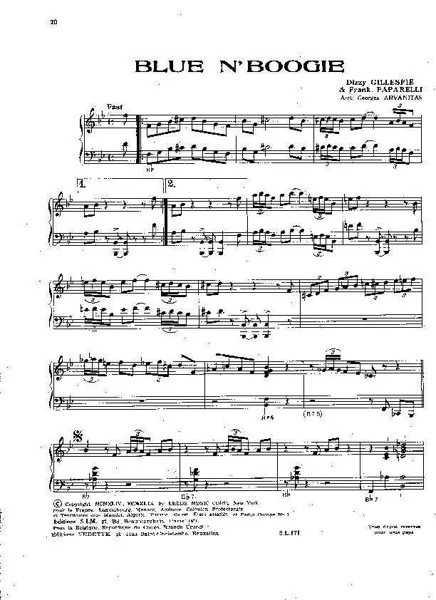 télécharger la partition d'accordéon Blue n'boogie  (Arrangement : Georges Arvanitas) (Jazz) au format PDF